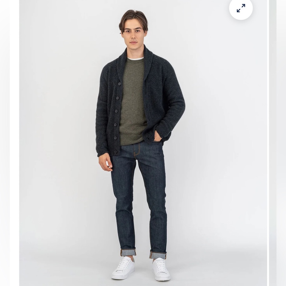 Men’s 100% Cashmere Shawl Collar Cardigan – XL Charcoal Gray – Grana